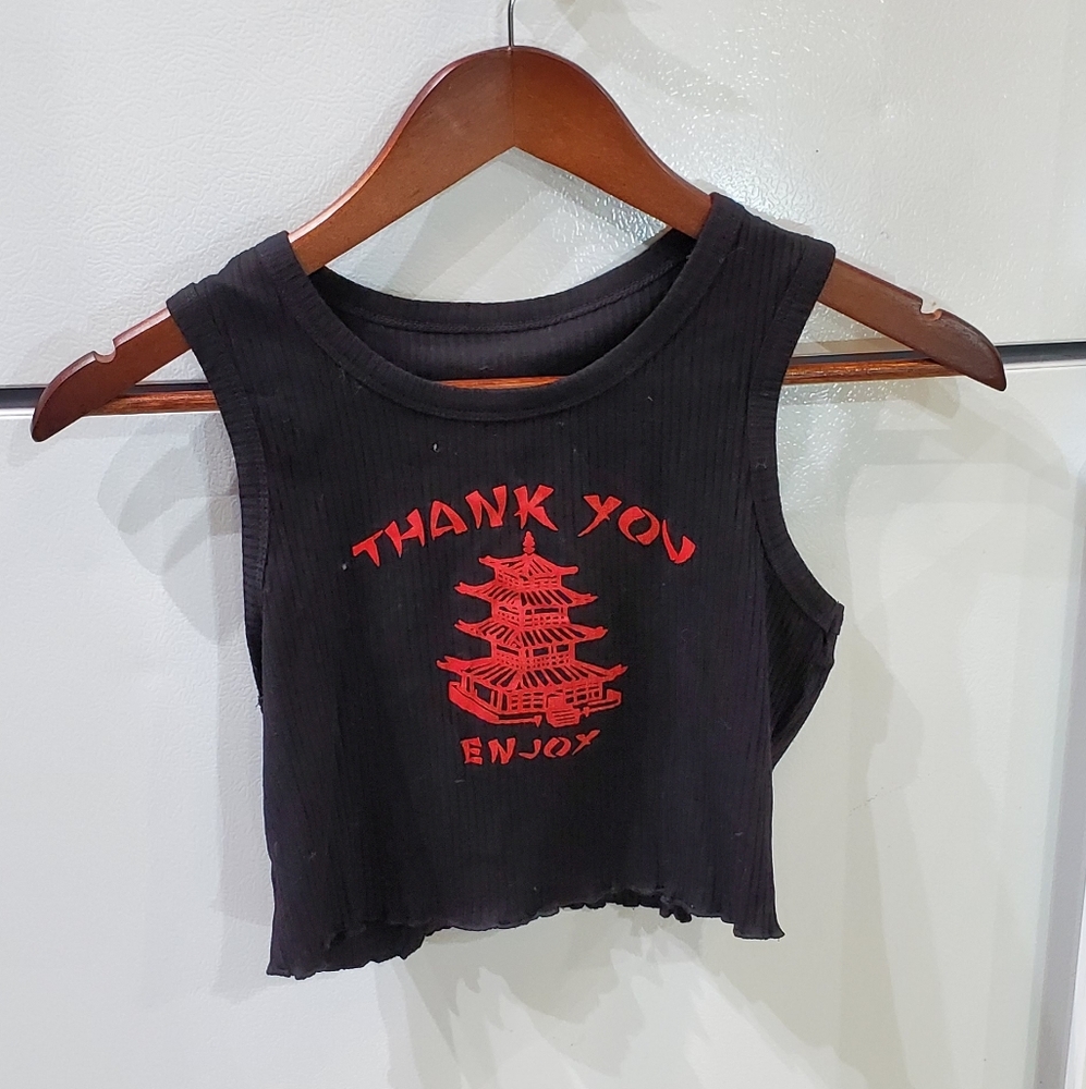 SHEIN Black Crop Top with Red Graphic